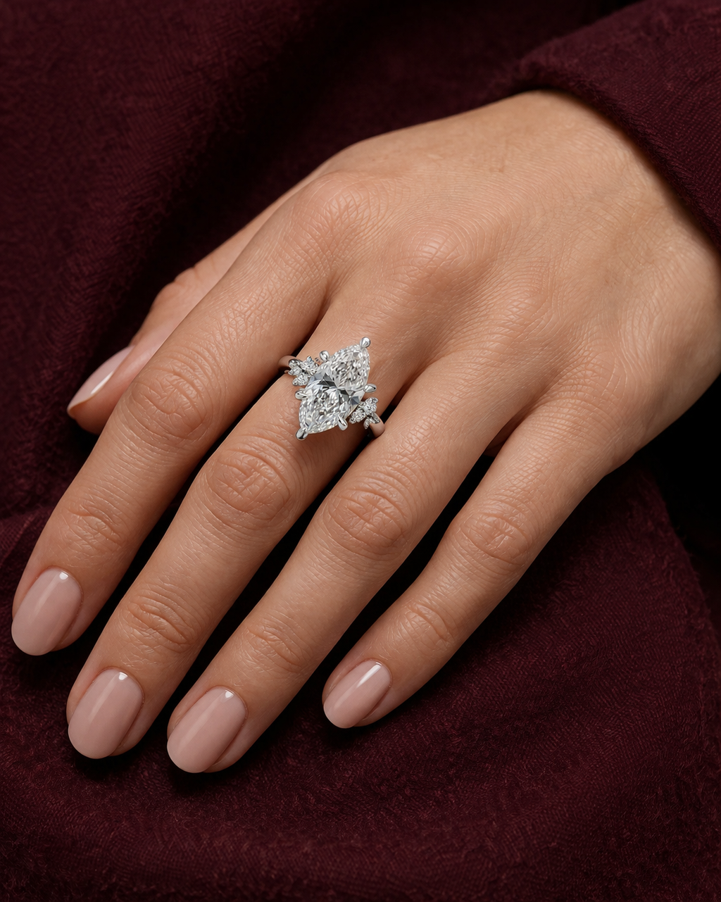 Marquise Diamond Engagement Ring 2.05 Carat, Cluster Diamond Ring, Lab Grown Diamond Ring, Gold Engagement Ring, Unique Bridal Ring