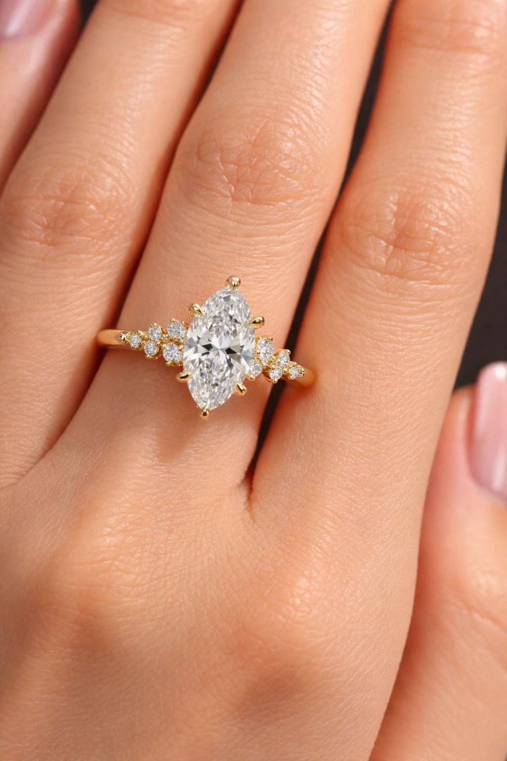 Marquise Diamond Engagement Ring 2.05 Carat, Cluster Diamond Ring, Lab Grown Diamond Ring, Gold Engagement Ring, Unique Bridal Ring