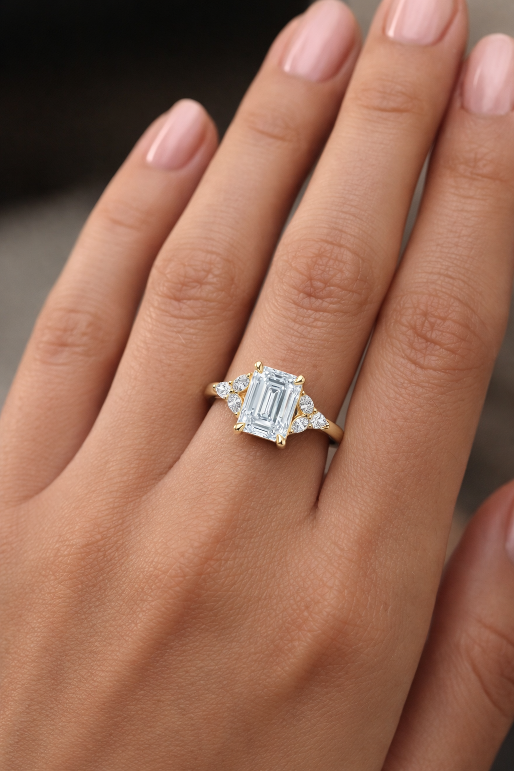Emerald Diamond Engagement Ring 2.05 Carat, Emerald Cut Diamond Ring with Pear Side Diamonds, Gold Engagement Ring, Lab Diamond Ring