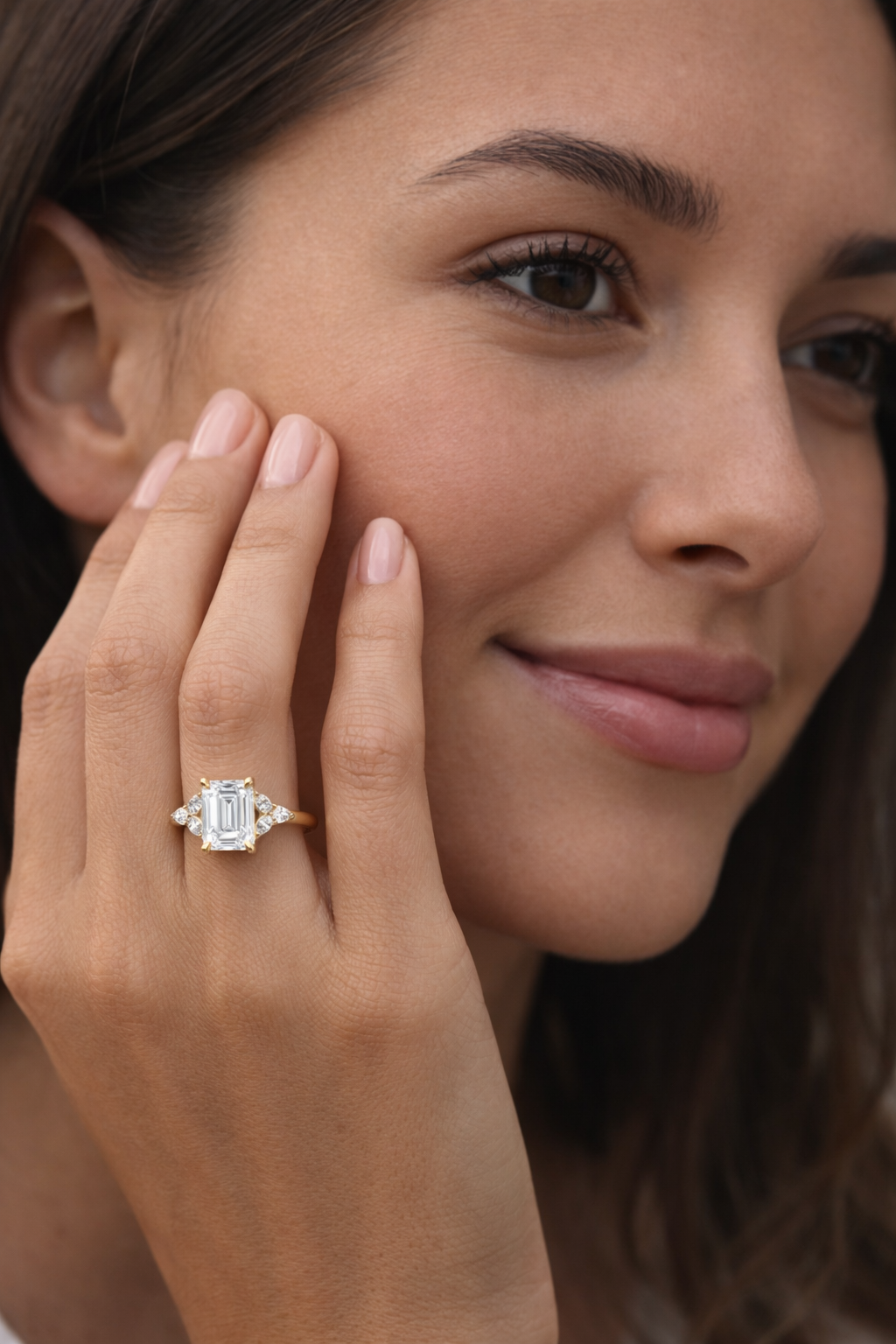 Emerald Diamond Engagement Ring 2.05 Carat, Emerald Cut Diamond Ring with Pear Side Diamonds, Gold Engagement Ring, Lab Diamond Ring