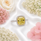 6 Carat Yellow Cushion Lab Grown Diamond Engagement Ring, Yellow Diamond Halo Ring, Cushion Cut Statement Ring, Pavé Gold Ring, 10K 14K 18K
