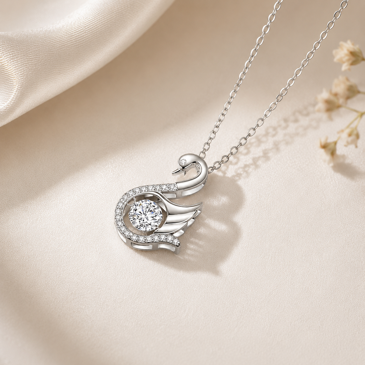 Swan Lab Grown Diamond Necklace, Swan Pendant Necklace, Round Diamond Necklace, Nature Inspired Necklace, Solid Gold Swan Necklace