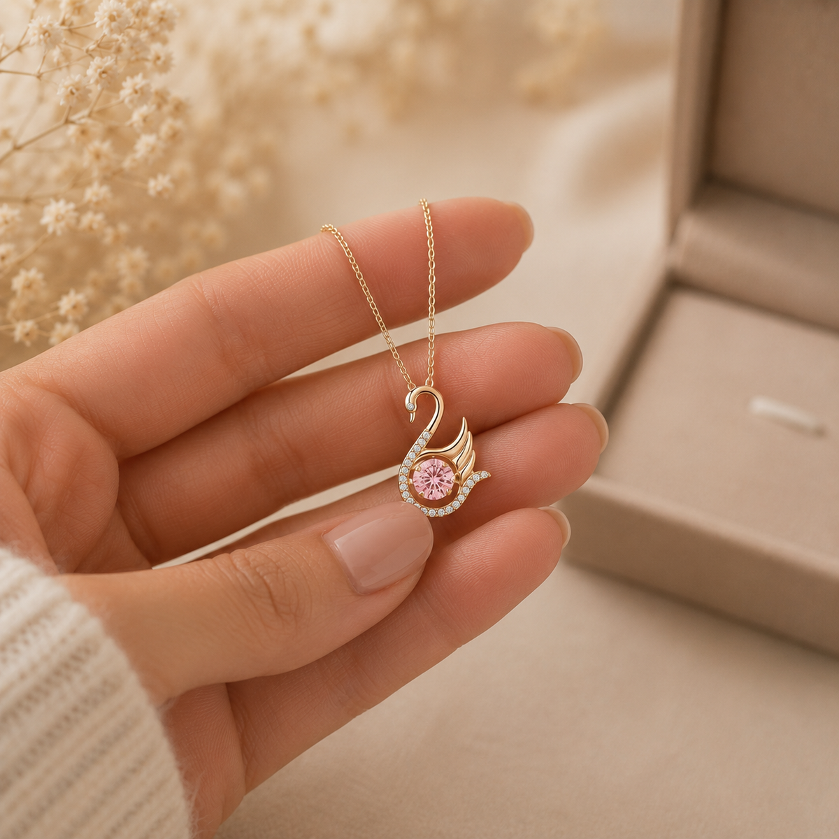 Swan Lab Grown Diamond Necklace, Swan Pendant Necklace, Round Diamond Necklace, Nature Inspired Necklace, Solid Gold Swan Necklace