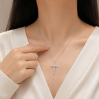 Cross Lab Grown Diamond Necklace, Diamond Cross Pendant, Solid Gold Cross Necklace, Religious Necklace, Minimalist Faith Jewelry, Christian