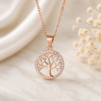 Tree of Life Lab Grown Diamond Necklace, Round Tree Pendant, Family Tree Necklace, Solid Gold Circle Pendant, Nature Inspired Necklace