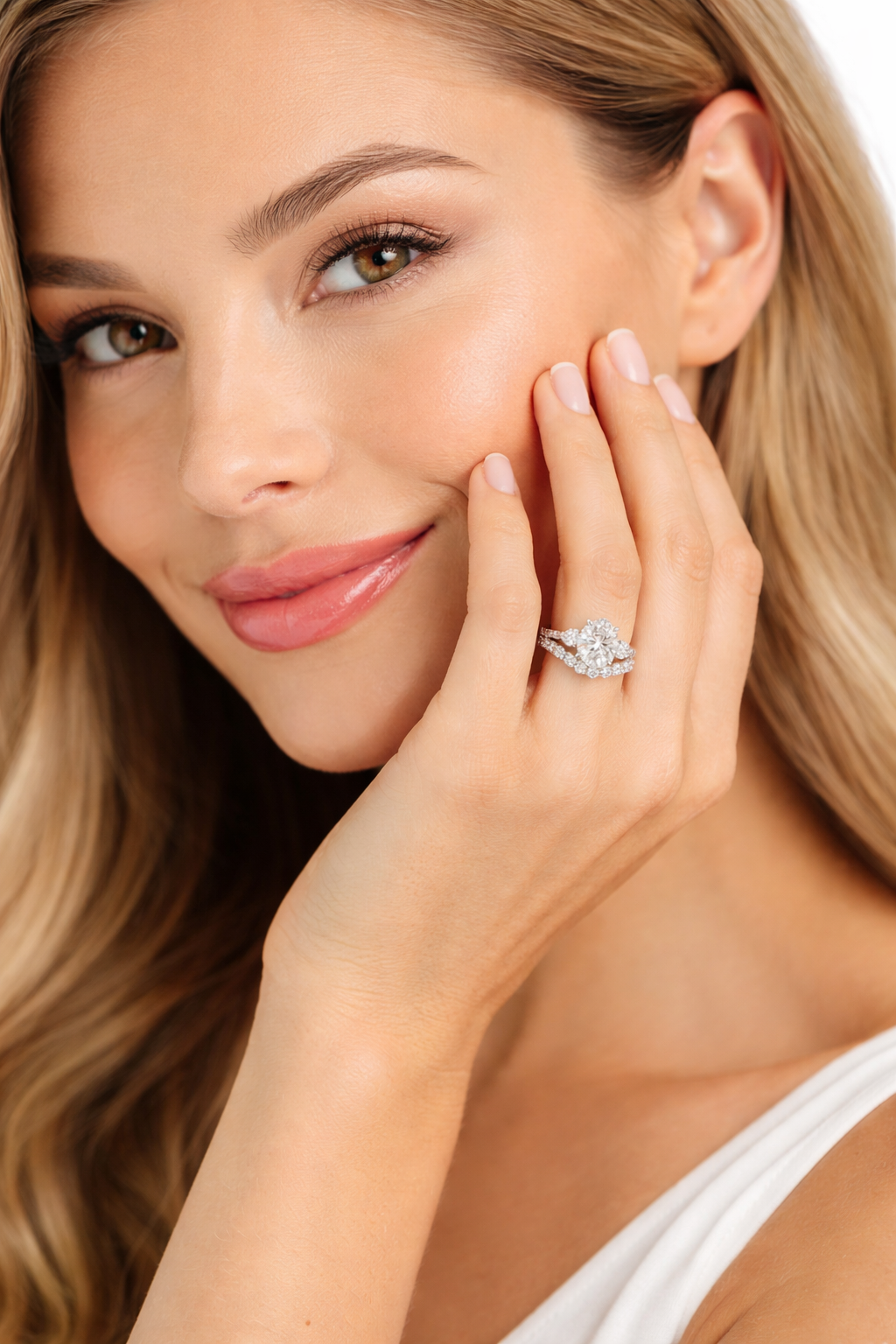 Oval Diamond Engagement Ring Set 2.05 Carat, Stackable Bridal Ring Set, Oval Ring with Pear Side Diamonds, Diamond Wedding Band Set