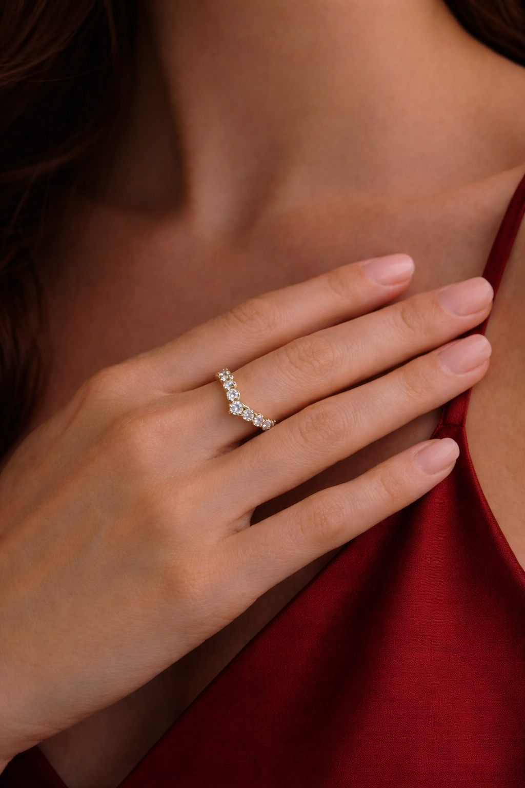 V Shaped Diamond Stackable Band 1.50 Carat, Round Diamond Chevron Band, V Wedding Band, Curved Diamond Band, Gold Stackable Ring