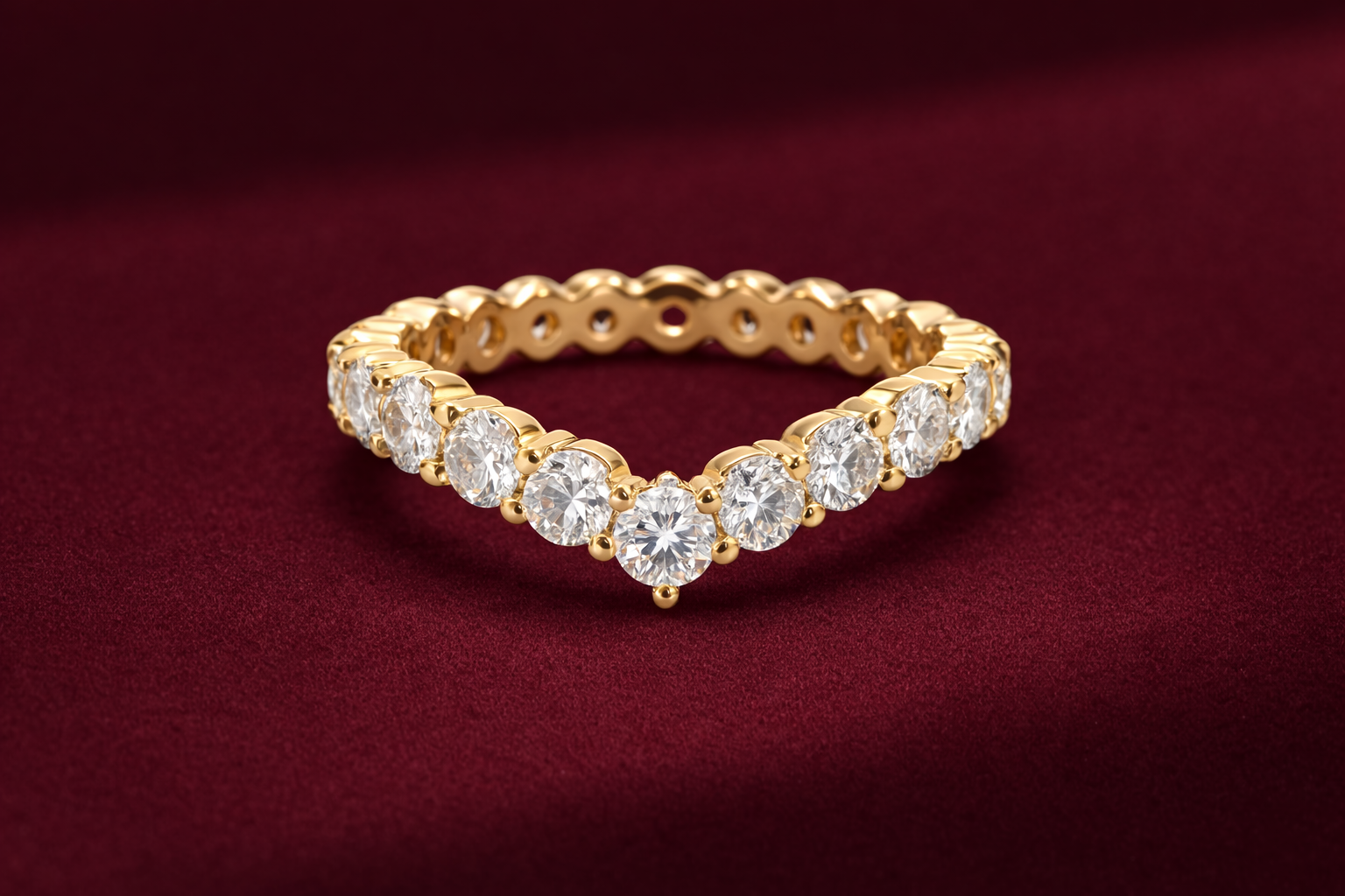 V Shaped Diamond Stackable Band 1.50 Carat, Round Diamond Chevron Band, V Wedding Band, Curved Diamond Band, Gold Stackable Ring
