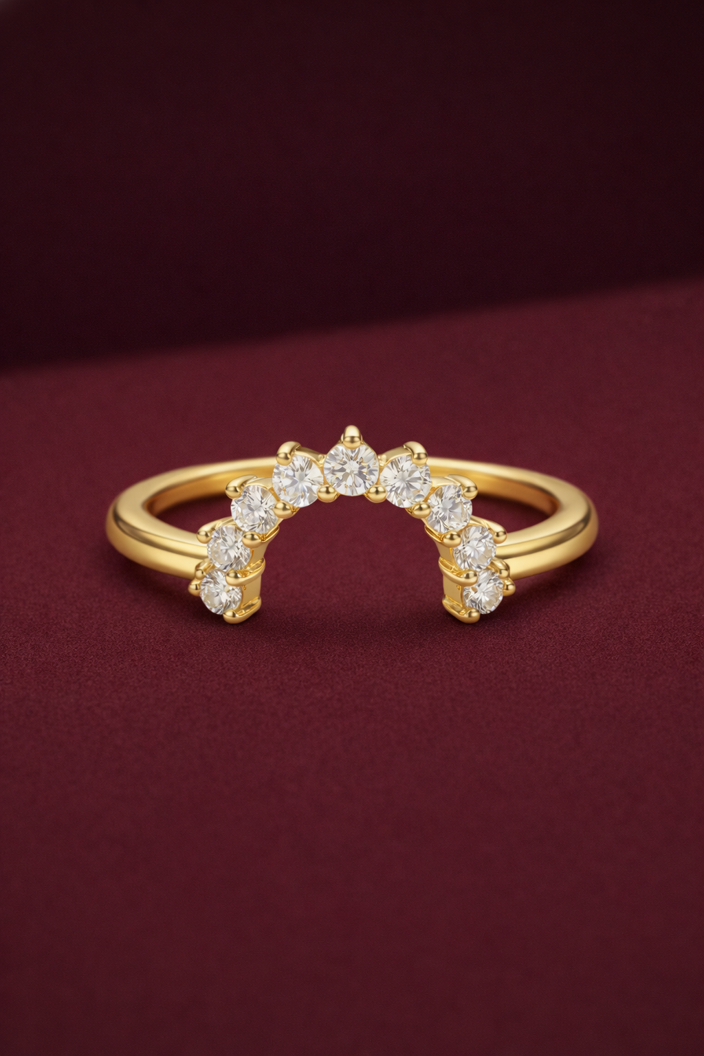 U Shaped Diamond Stackable Band 0.30 Carat, Curved Diamond Wedding Band, Round Diamond Contour Band, Stackable Gold Ring, Minimalist Band
