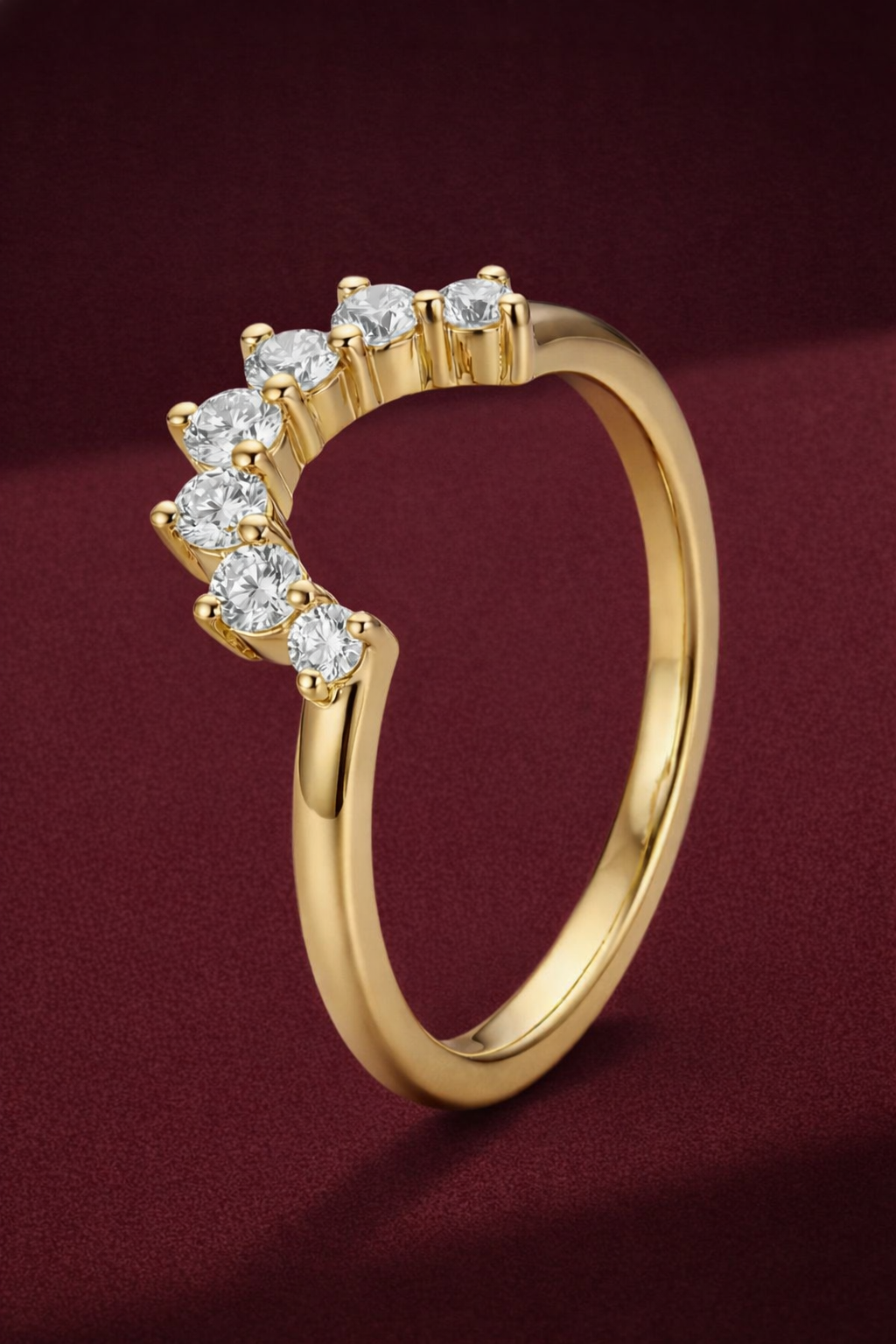 U Shaped Diamond Stackable Band 0.30 Carat, Curved Diamond Wedding Band, Round Diamond Contour Band, Stackable Gold Ring, Minimalist Band