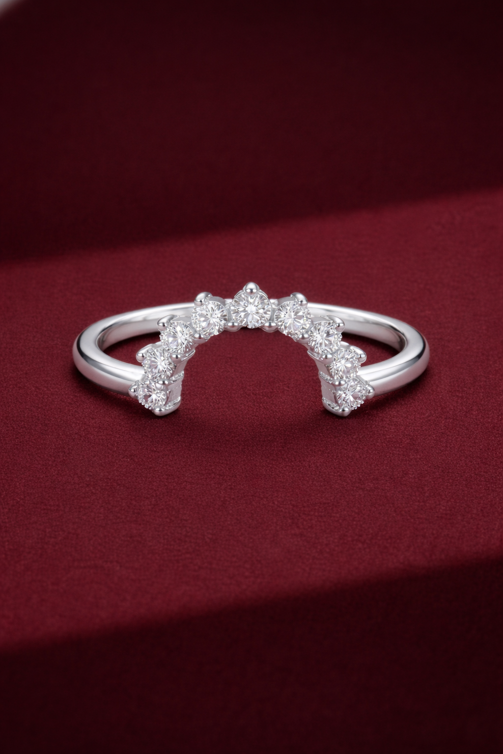 U Shaped Diamond Stackable Band 0.30 Carat, Curved Diamond Wedding Band, Round Diamond Contour Band, Stackable Gold Ring, Minimalist Band