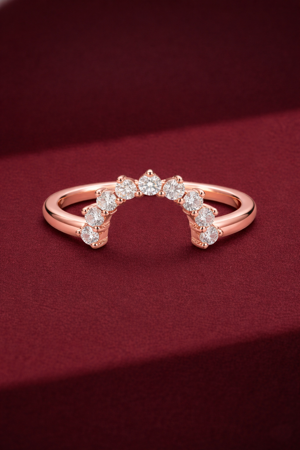 U Shaped Diamond Stackable Band 0.30 Carat, Curved Diamond Wedding Band, Round Diamond Contour Band, Stackable Gold Ring, Minimalist Band