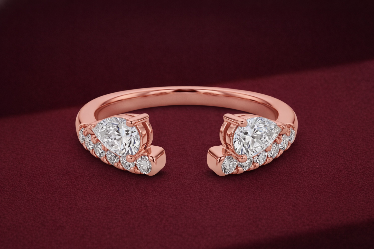 Open Cuff Diamond Stackable Band, Pear and Round Diamond Ring, Open Diamond Band, Stackable Gold Ring, Modern Diamond Band