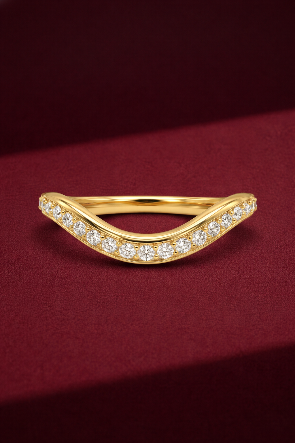 Curved Pave Diamond Band, Round Diamond Stackable Band, Curved Wedding Band, Diamond Pave Ring, Stackable Gold Diamond Band