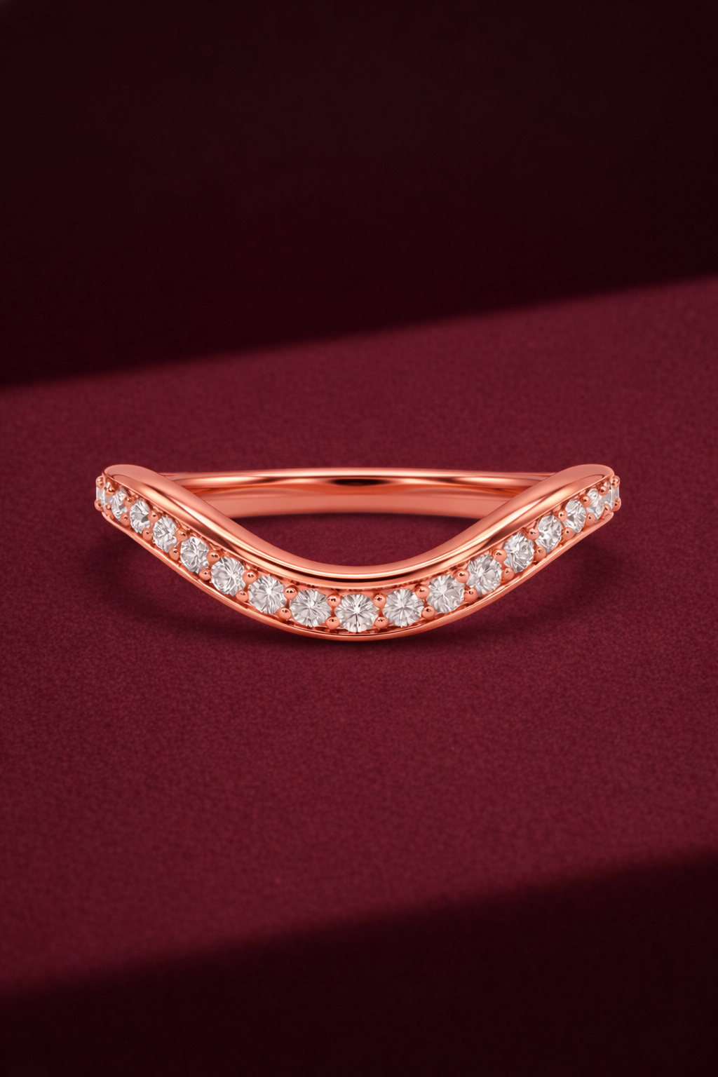 Curved Pave Diamond Band, Round Diamond Stackable Band, Curved Wedding Band, Diamond Pave Ring, Stackable Gold Diamond Band