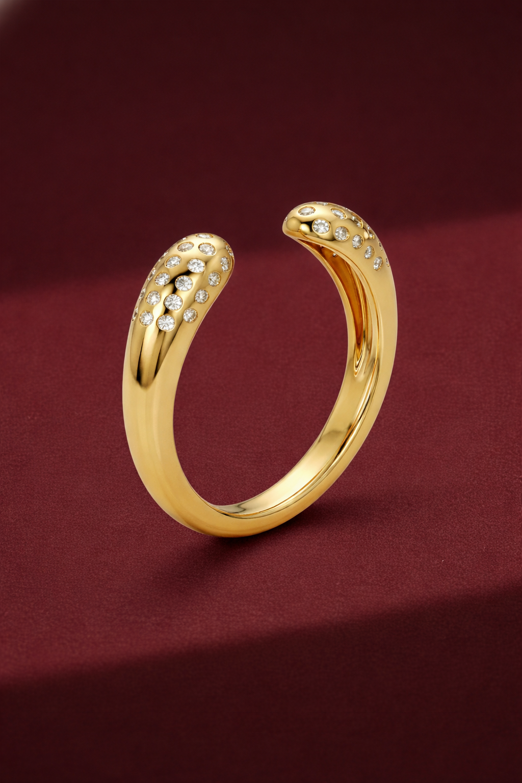 Open Cuff Diamond Band, Pave Diamond Stackable Ring, Open Diamond Ring, Minimalist Gold Diamond Band, Modern Stackable Band