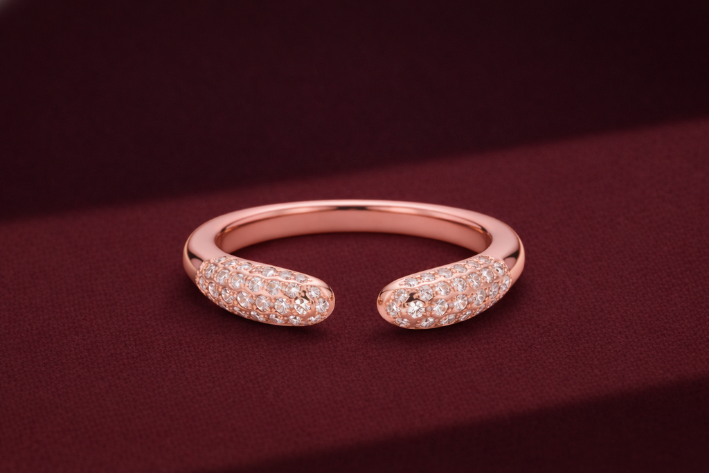 Open Cuff Diamond Band, Pave Diamond Stackable Ring, Open Diamond Ring, Minimalist Gold Diamond Band, Modern Stackable Band