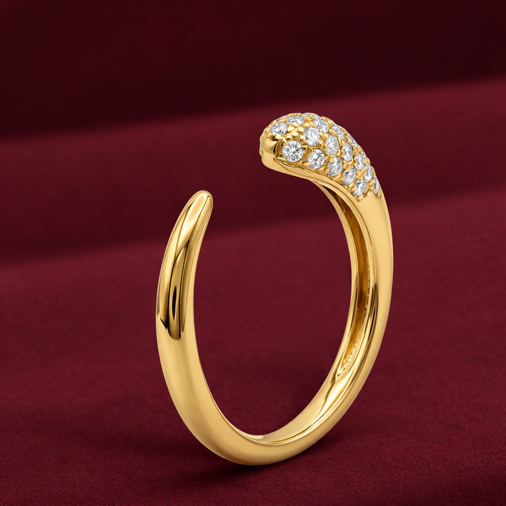 Asymmetrical Open Cuff Diamond Band, Pave Diamond Stackable Ring, Modern Open Diamond Ring, Minimalist Gold Band, Unique Stackable Band