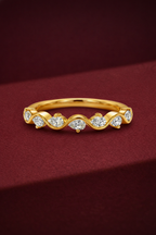 Pear Diamond Wave Band 0.35 Carat, Curved Diamond Wedding Band, Wave Stackable Ring, Unique Diamond Band, Gold Diamond Ring