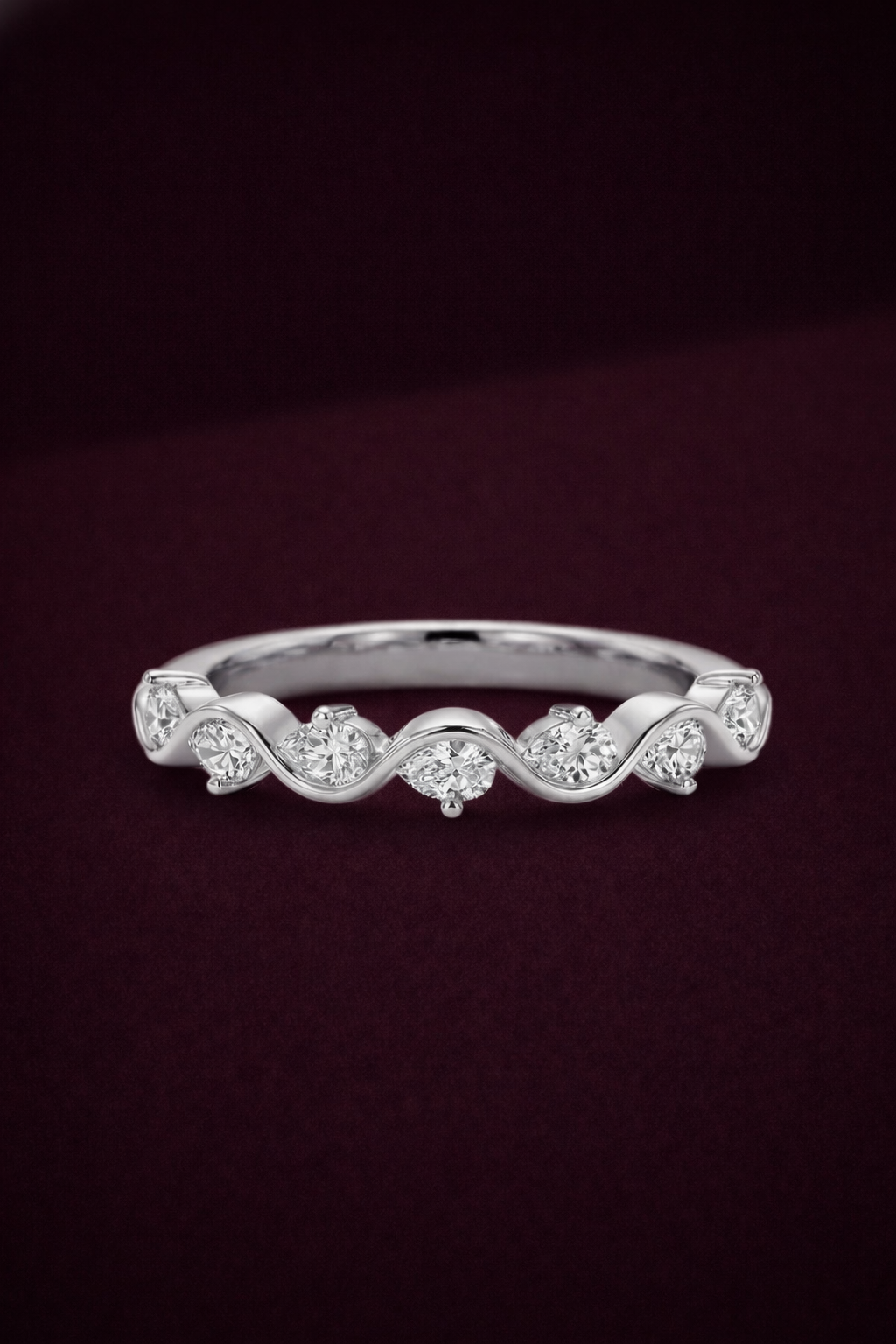 Pear Diamond Wave Band 0.35 Carat, Curved Diamond Wedding Band, Wave Stackable Ring, Unique Diamond Band, Gold Diamond Ring