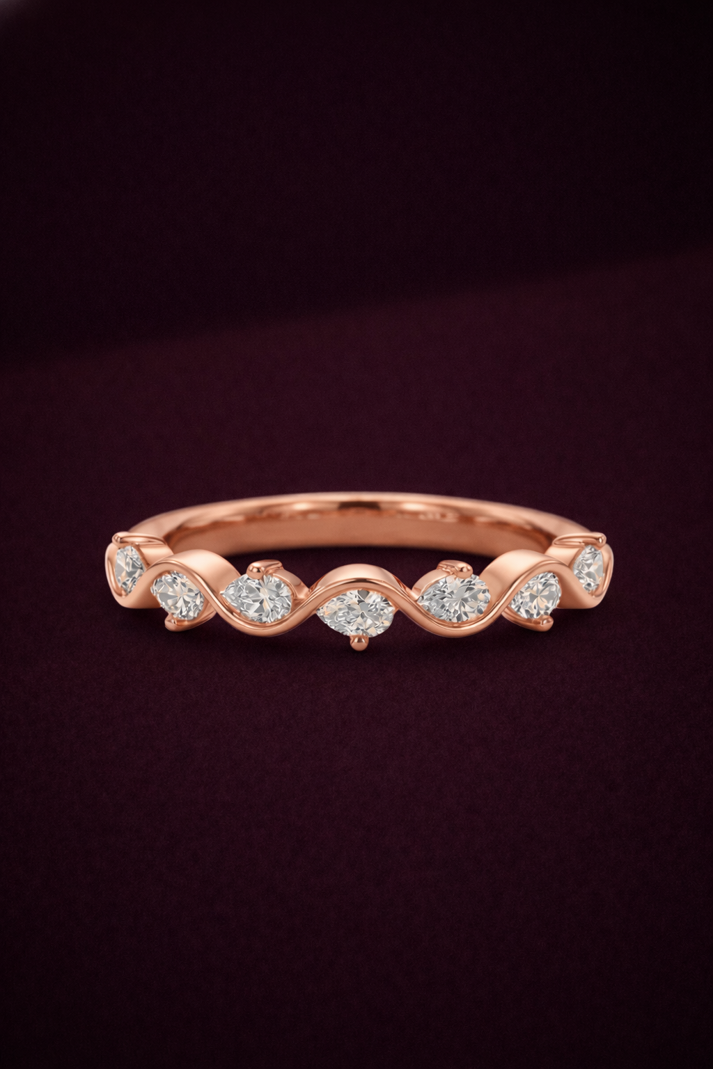 Pear Diamond Wave Band 0.35 Carat, Curved Diamond Wedding Band, Wave Stackable Ring, Unique Diamond Band, Gold Diamond Ring