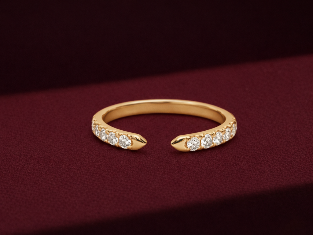 Open Cuff Diamond Band 0.38 CT, Knife Edge Diamond Ring, Pave Diamond Open Ring, Stackable Gold Band, Minimalist Diamond Ring