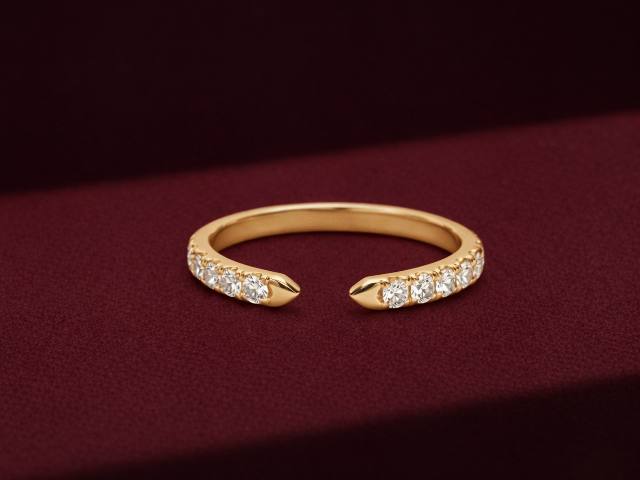 Open Cuff Diamond Band 0.38 CT, Knife Edge Diamond Ring, Pave Diamond Open Ring, Stackable Gold Band, Minimalist Diamond Ring