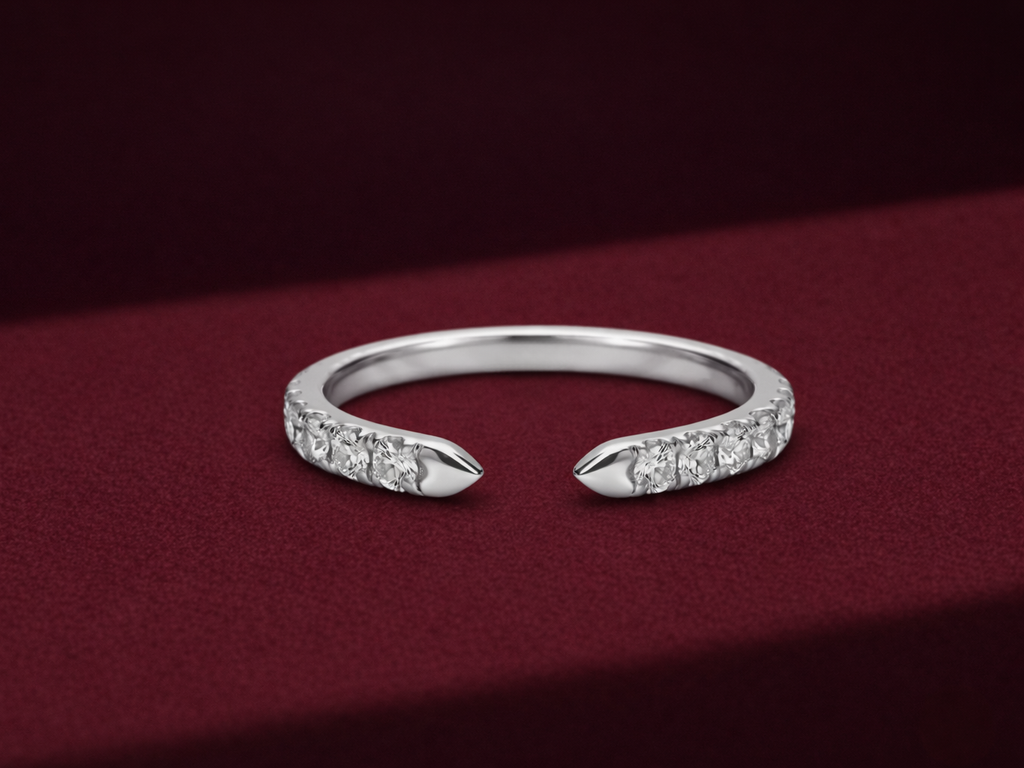 Open Cuff Diamond Band 0.38 CT, Knife Edge Diamond Ring, Pave Diamond Open Ring, Stackable Gold Band, Minimalist Diamond Ring