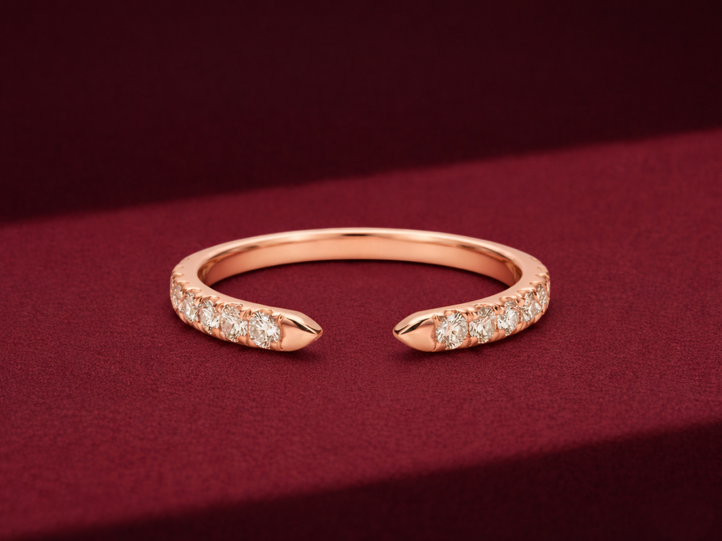 Open Cuff Diamond Band 0.38 CT, Knife Edge Diamond Ring, Pave Diamond Open Ring, Stackable Gold Band, Minimalist Diamond Ring