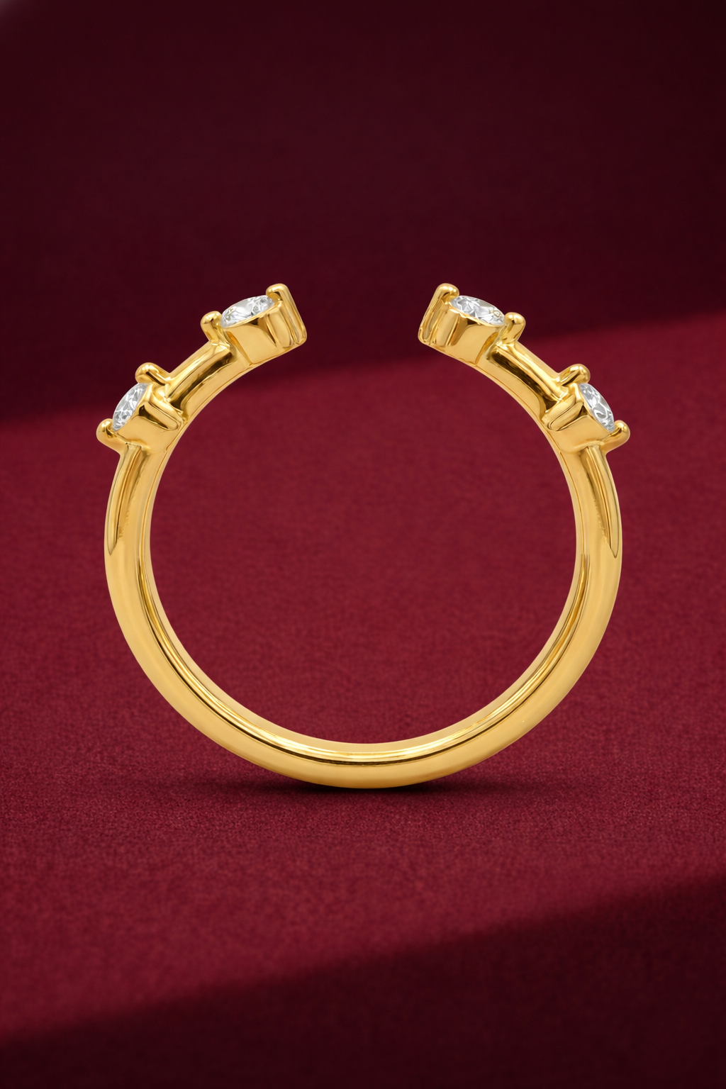 Open Cuff Diamond Band 0.18 CT, Dewdrop Diamond Ring, Minimalist Open Ring, Round Diamond Stackable Band, Dainty Gold Ring