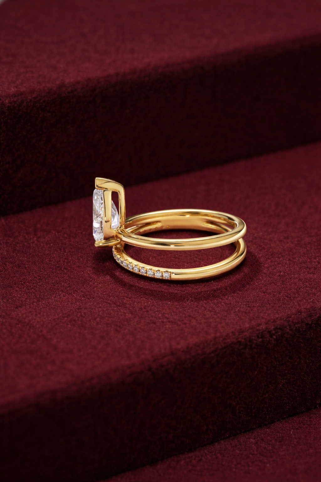 Pear Shape Diamond Engagement Ring, Pear Diamond Ring with Pave Band, Prong Set Diamond Ring, Minimalist Pear Diamond Ring, Gold Ring