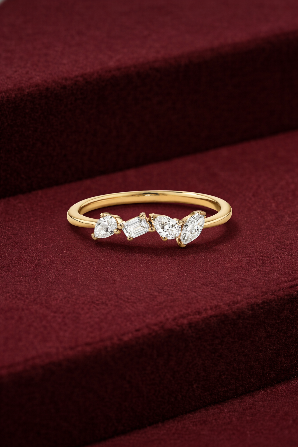 Multi Shape Diamond Ring, Mixed Cut Diamond Band, Minimalist Diamond Ring, Prong Set Diamond Ring, Stackable Gold Diamond Ring