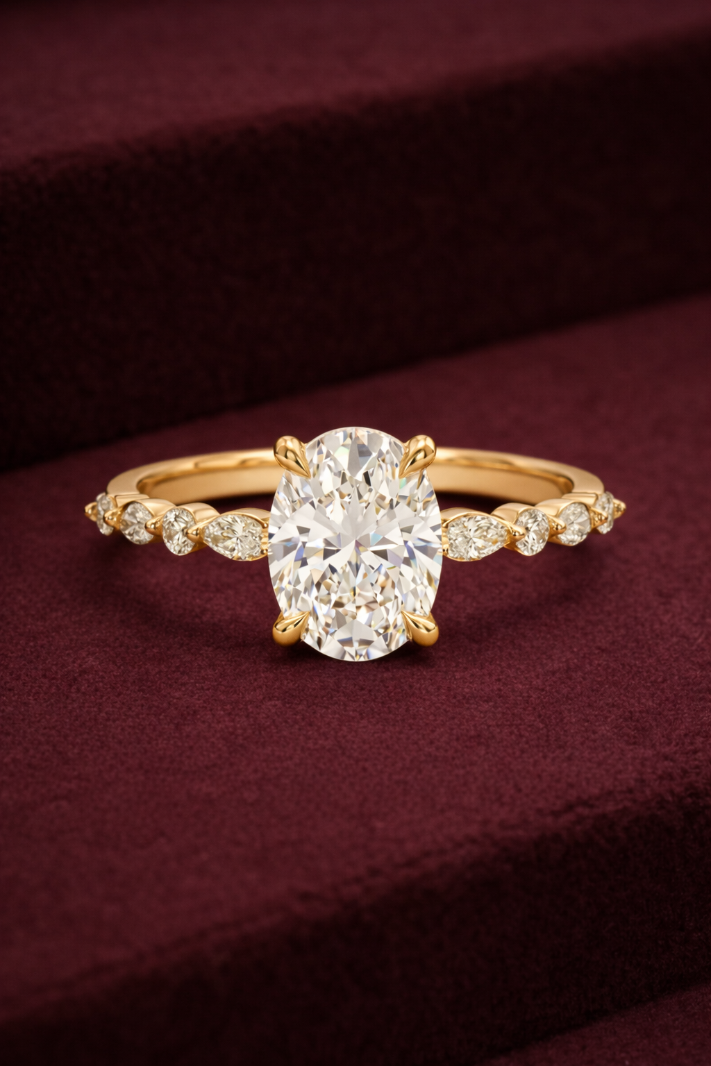 Cushion Cut Diamond Engagement Ring, Cushion Diamond Ring with Marquise and Round Side Stones, Tiger Prong Diamond Ring, Unique Diamond Ring