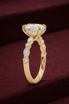 Cushion Cut Diamond Engagement Ring, Cushion Diamond Ring with Marquise and Round Side Stones, Tiger Prong Diamond Ring, Unique Diamond Ring