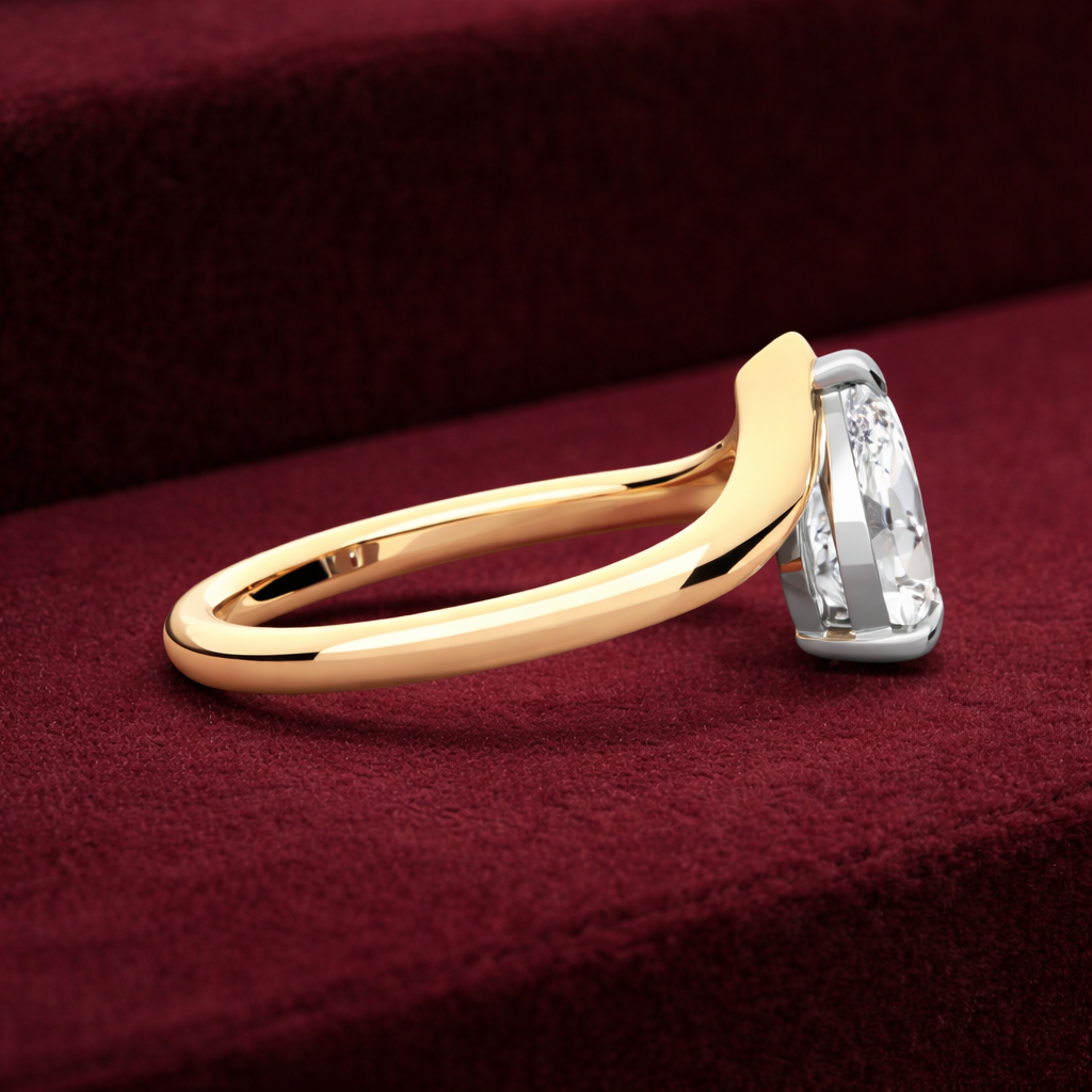 Pear Shape Diamond Engagement Ring, Chevron Band Diamond Ring, Pear Solitaire Diamond Ring, Prong Set Diamond Ring, Minimalist Gold Ring