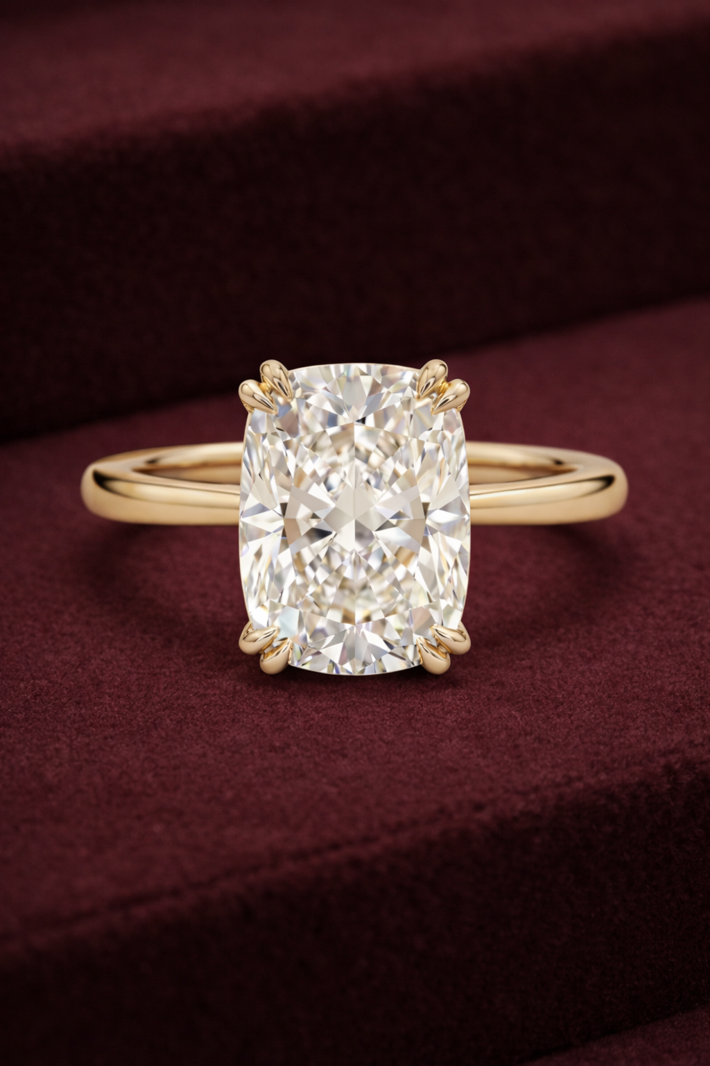 Elongated Cushion Cut Engagement Ring | Lab Grown Diamond | 14K Yellow Gold Classic Solitaire