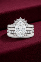 Oval Diamond Halo Stackable Ring Set, Oval Cut Diamond Engagement Ring, 4 Band Stack Ring, Tiger Prong Diamond Ring, Pave Diamond Ring