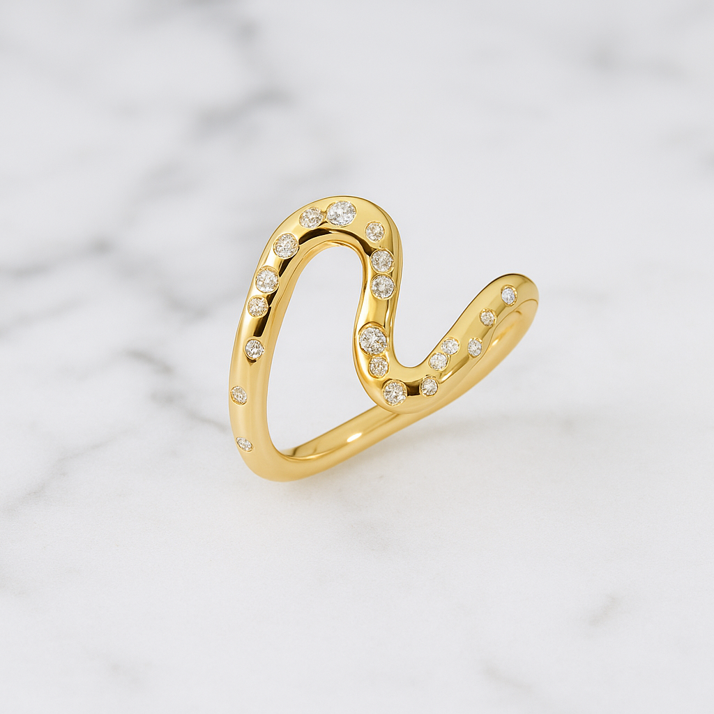 French Wave Wedding Band | Lab Grown Diamond | 14K Gold