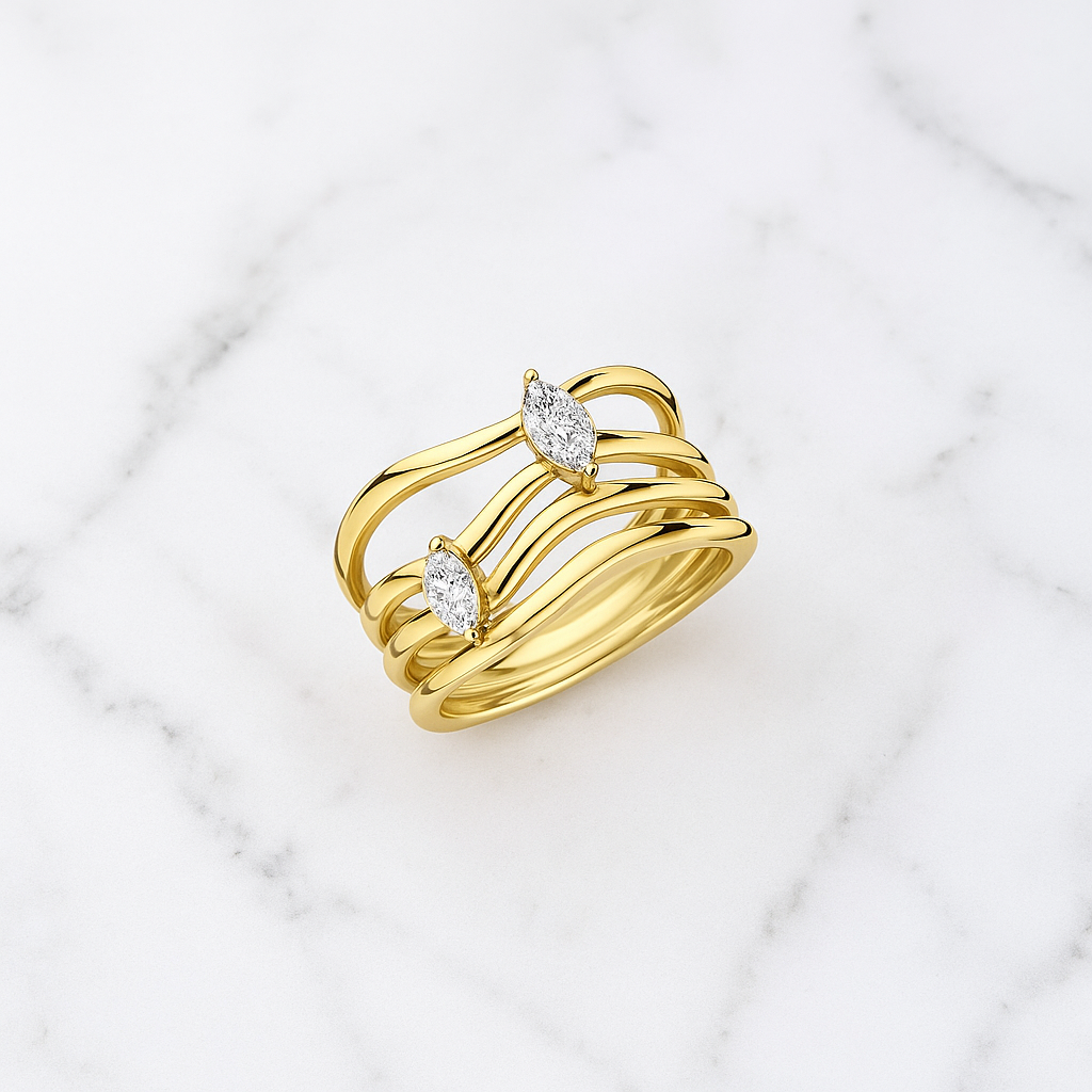 Rolling Wave Diamond Engagement Ring | Pear & Marquise Two Stone | Lab Grown