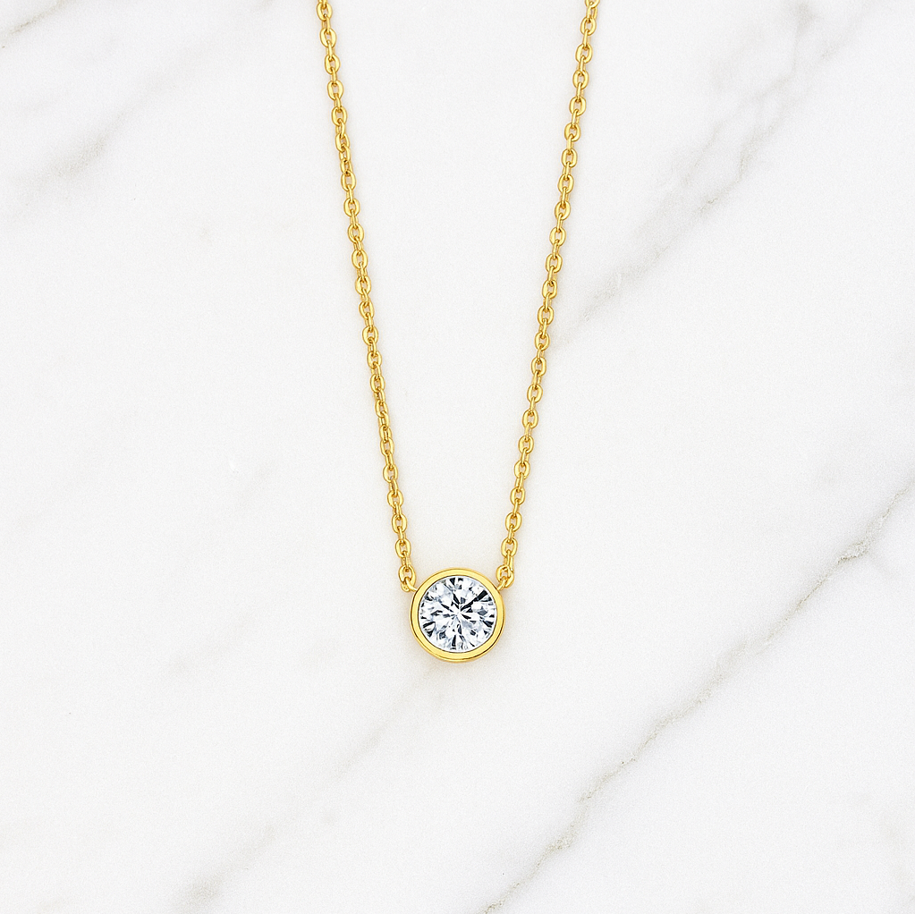 Dainty Bezel Set Diamond Solitaire Necklace: 14k/18k Gold