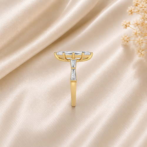 3 Carat Marquise Step Cut Lab Grown Diamond Ring, Baguette Diamond Engagement Ring, Marquise Step Cut Ring, Two Tone Gold Ring, Custom Ring