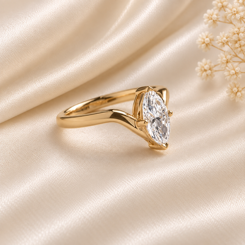 1 Carat Marquise Lab Grown Diamond Ring, Marquise Cut Engagement Ring, V Shaped Gold Ring, Unique Diamond Ring, 10K 14K 18K Gold