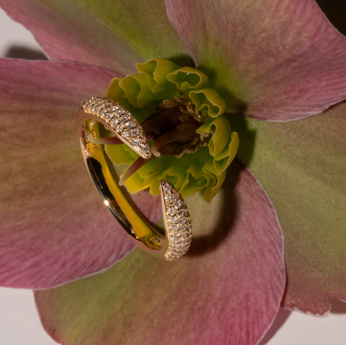 Pavé Wrap Ring Open Curve Design | Lab Grown Diamond | 14K Yellow Gold