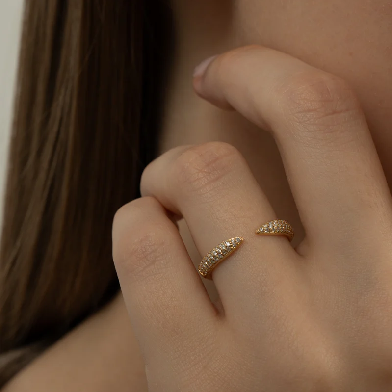 Pavé Wrap Ring Open Curve Design | Lab Grown Diamond | 14K Yellow Gold