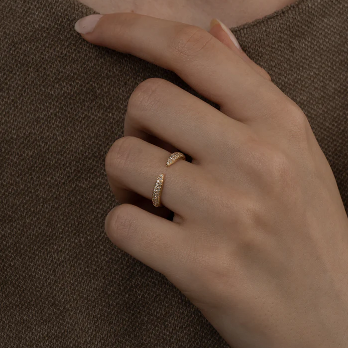 Pavé Wrap Ring Open Curve Design | Lab Grown Diamond | 14K Yellow Gold