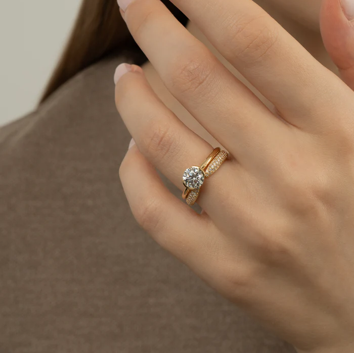 Pavé Wrap Ring Open Curve Design | Lab Grown Diamond | 14K Yellow Gold