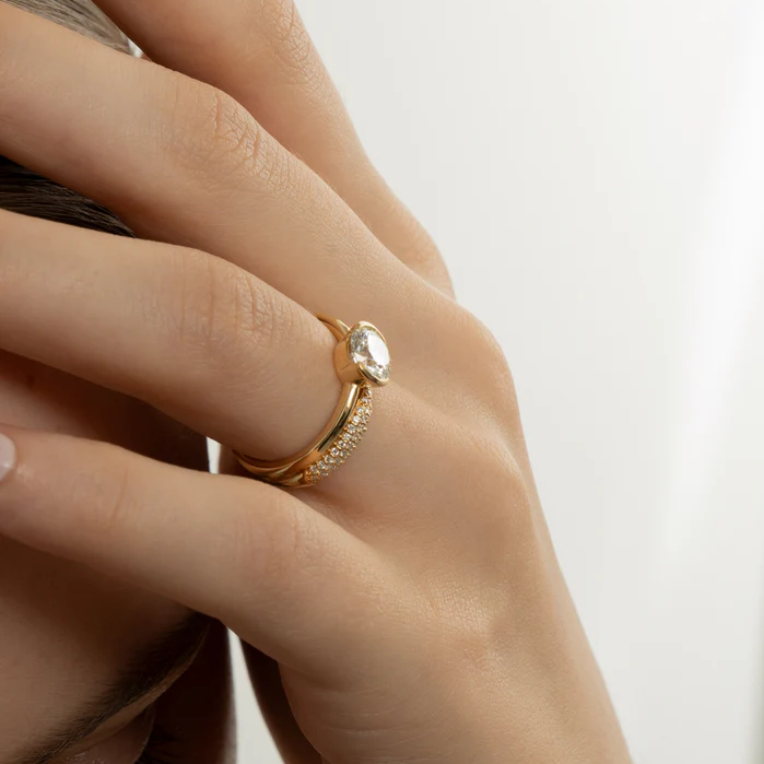 Pavé Wrap Ring Open Curve Design | Lab Grown Diamond | 14K Yellow Gold
