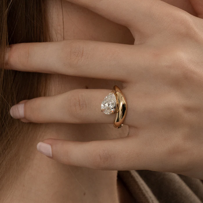 Pear Cut Wrap Twist Ring | Lab Grown Diamond | 14K Yellow Gold Smooth Modern Setting