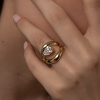 Pear Cut Wrap Twist Ring | Lab Grown Diamond | 14K Yellow Gold Smooth Modern Setting