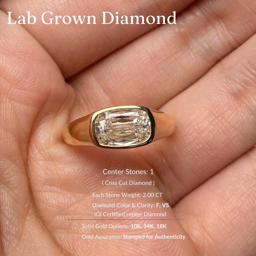 Modern Criss Cut Bezel Engagement Ring | Lab Grown Diamond | 14K Yellow Gold Fine Jewelry